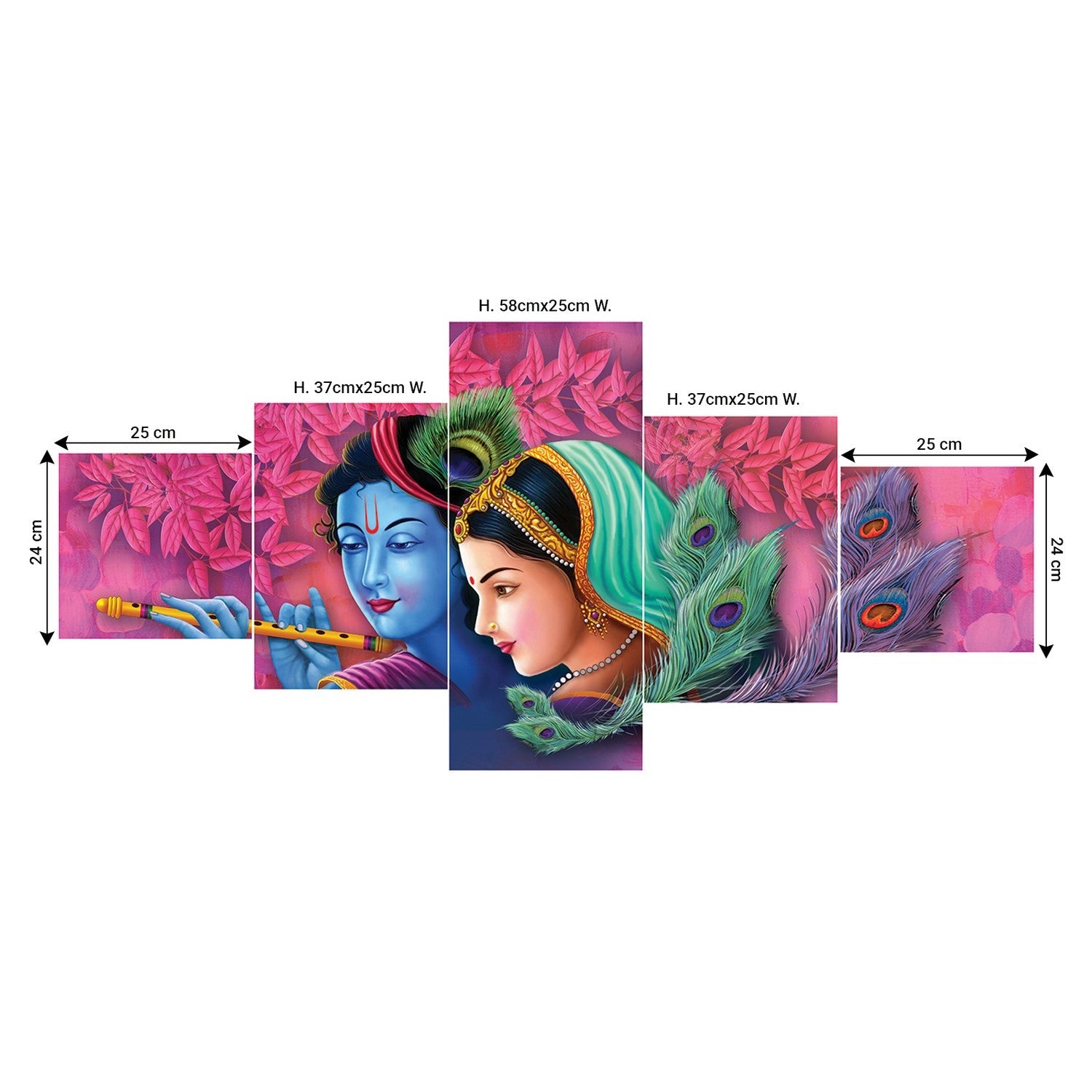 Set of 5 Radha Krishna Premium Sunboard Panels Painting Kafalo