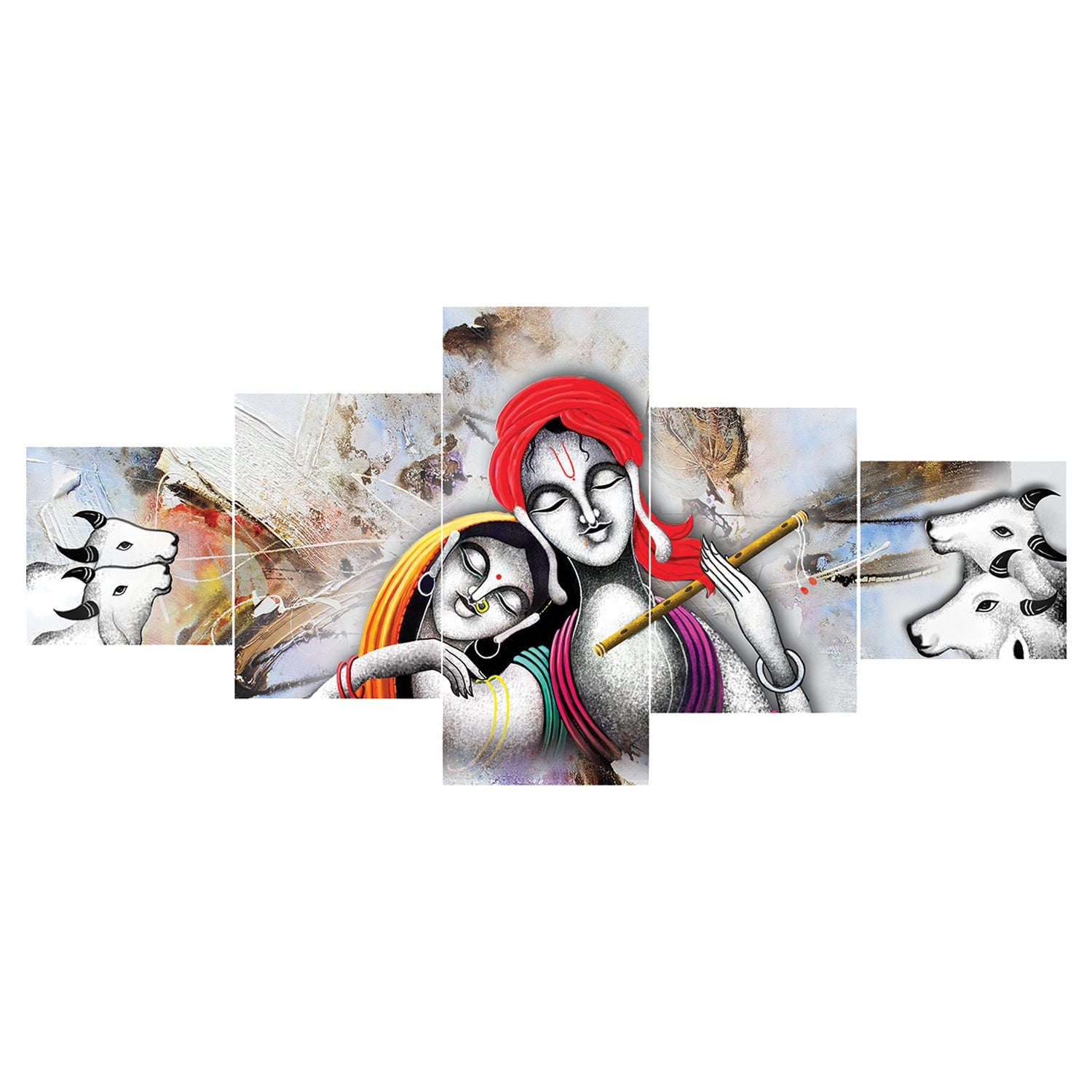 Set of 5 Radha Krishna Premium Sunboard Panels Painting Kafalo
