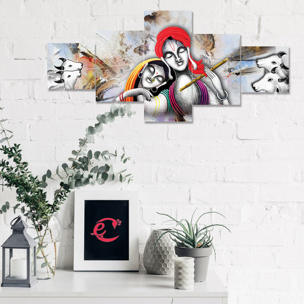 Set of 5 Radha Krishna Premium Sunboard Panels Painting Kafalo