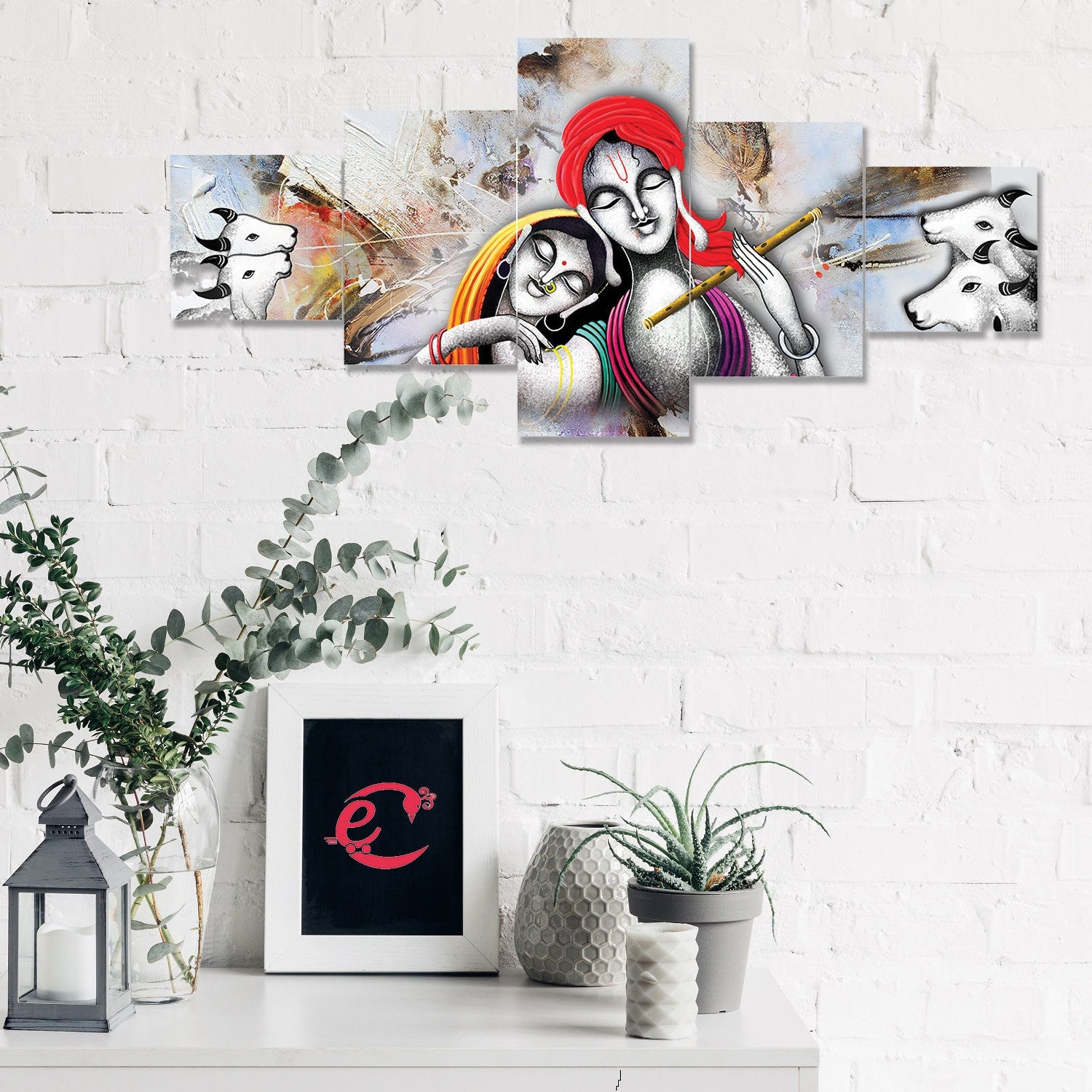 Set of 5 Radha Krishna Premium Sunboard Panels Painting Kafalo
