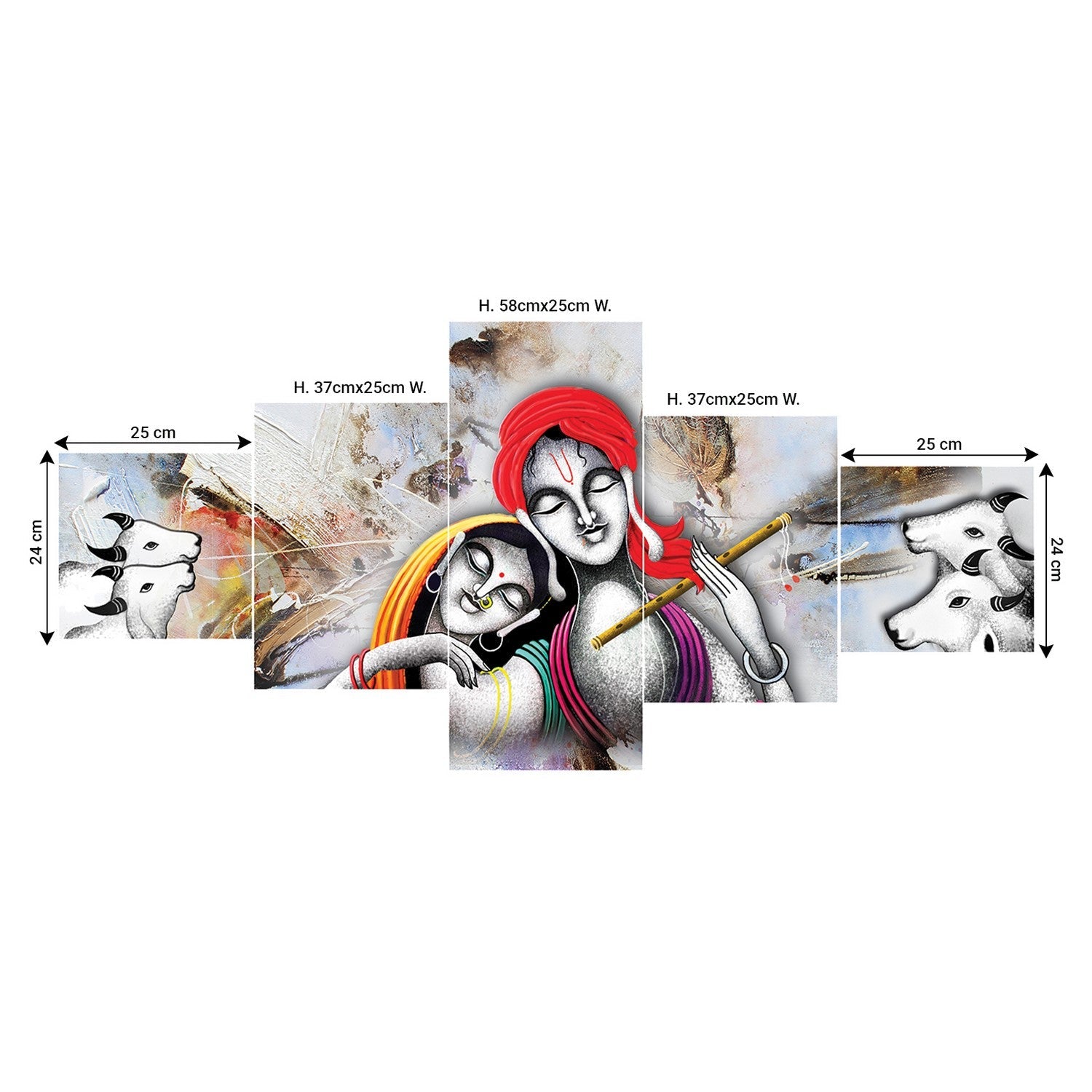 Set of 5 Radha Krishna Premium Sunboard Panels Painting Kafalo