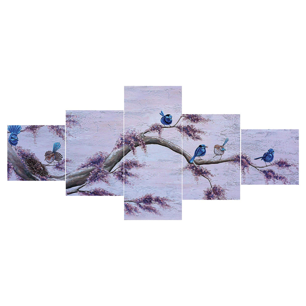 Set of 5 Birds Sitting on Tree Premium Sunboard Panels Painting Kafalo