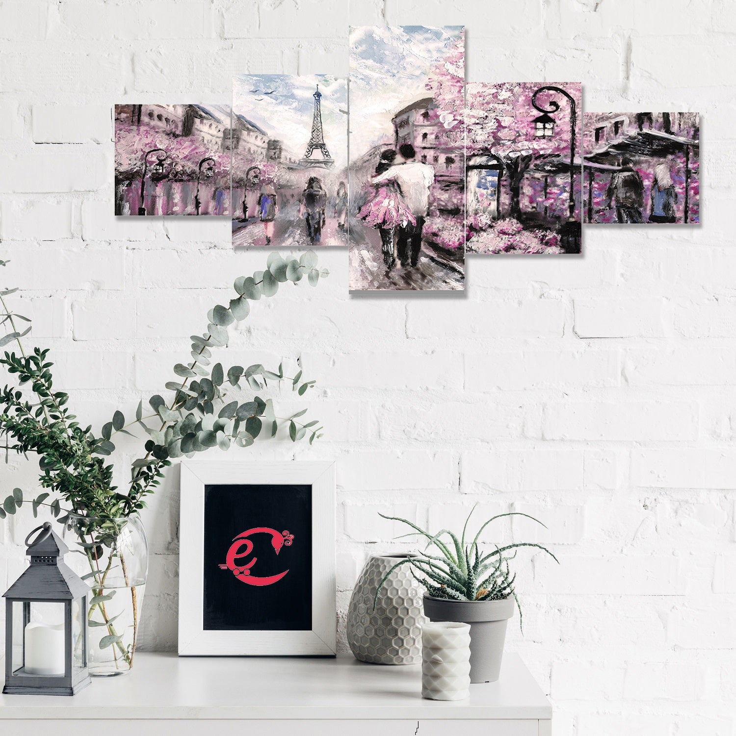 Set of 5 Couple Near Eiffel Tower Premium Sunboard Panels Painting Kafalo