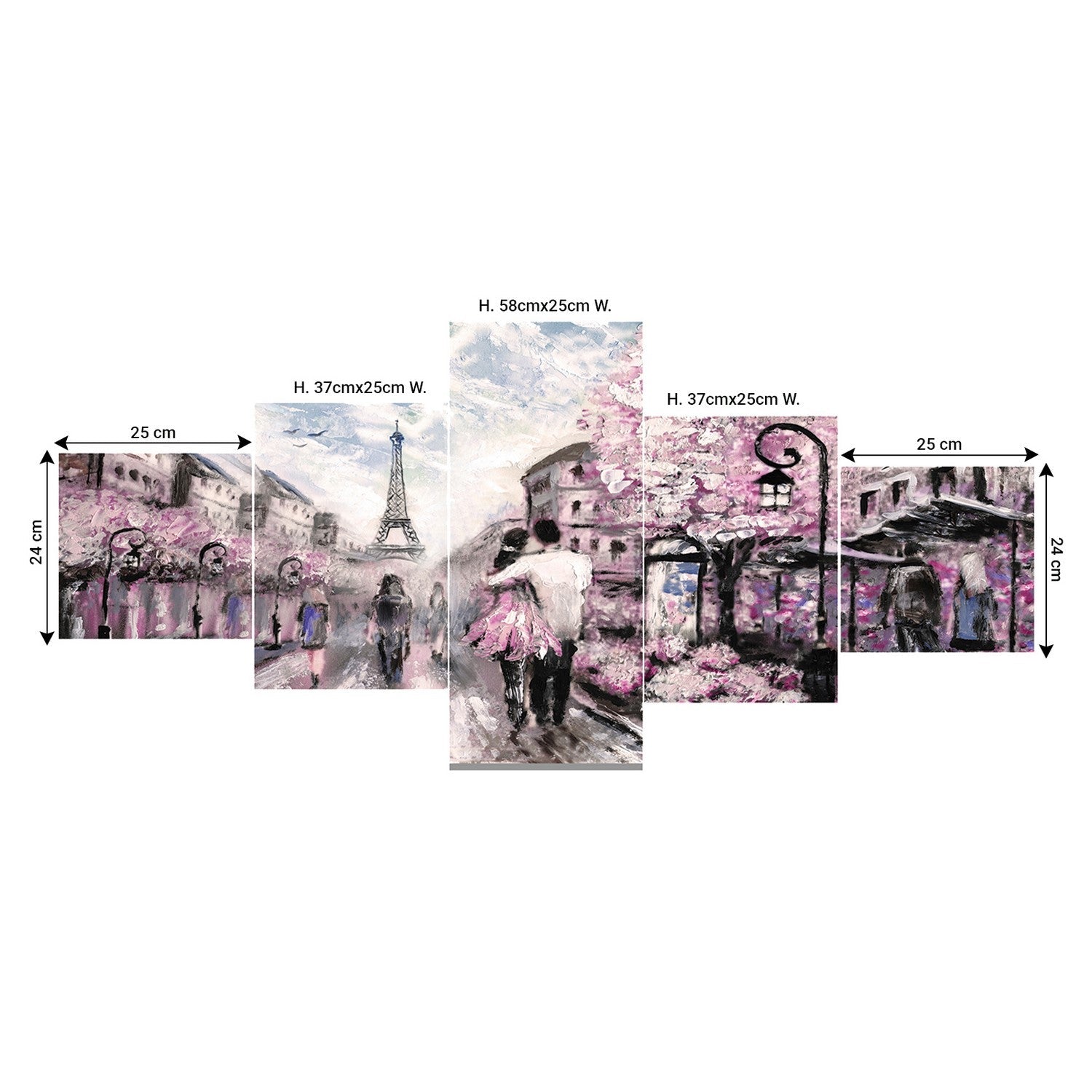 Set of 5 Couple Near Eiffel Tower Premium Sunboard Panels Painting Kafalo