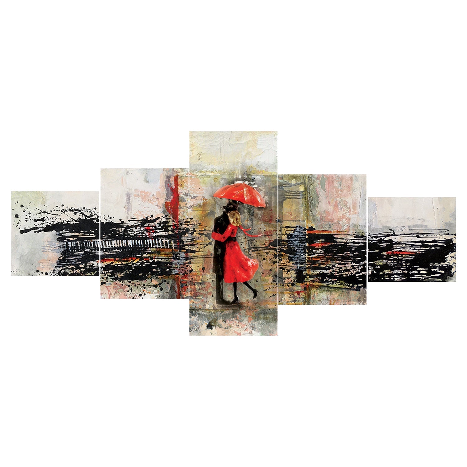 Set of 5 Lovely Couple Under Umbrella Premium Sunboard Panels Painting Kafalo