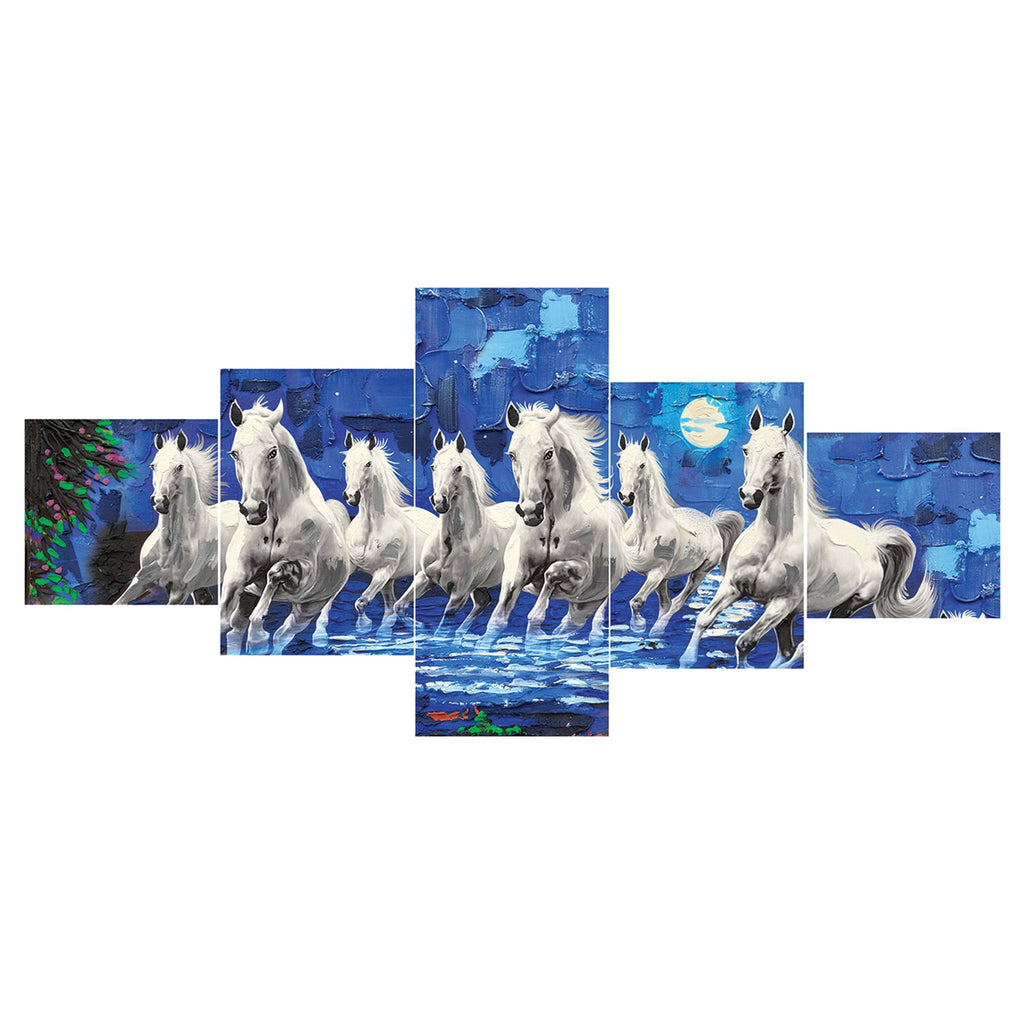 Set of 5 Running Horses Premium Sunboard Panels Painting Kafalo