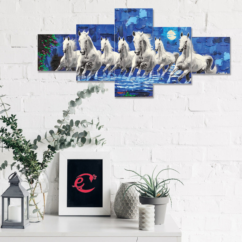 Set of 5 Running Horses Premium Sunboard Panels Painting Kafalo