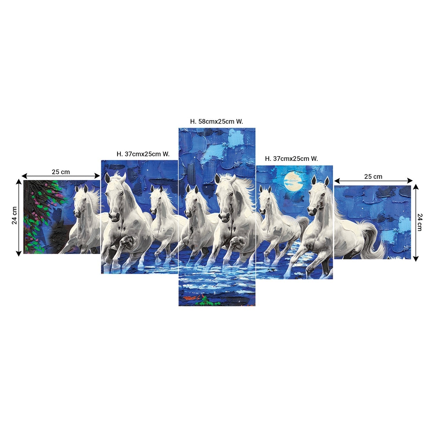 Set of 5 Running Horses Premium Sunboard Panels Painting Kafalo