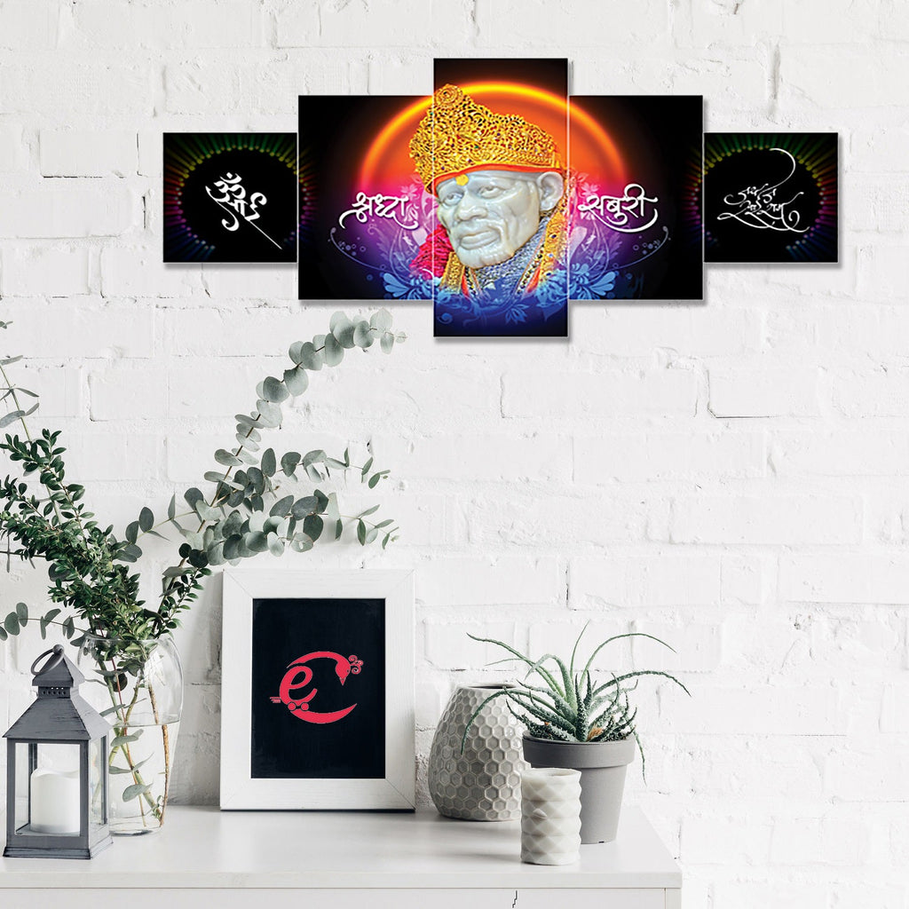 Set of 5 Sai Baba Premium Sunboard Panels Painting Kafalo