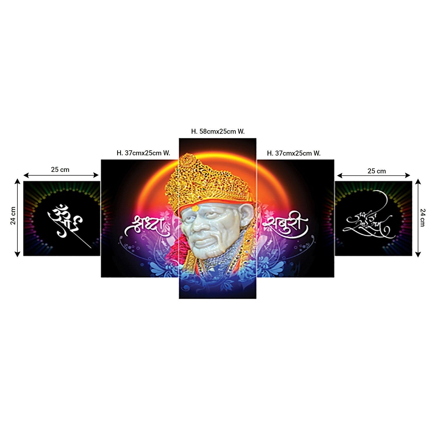 Set of 5 Sai Baba Premium Sunboard Panels Painting Kafalo