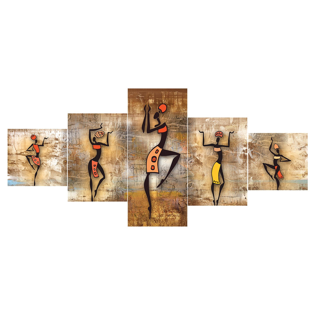 Set of 5 Dancing Tribals Premium Sunboard Panels Painting Kafalo