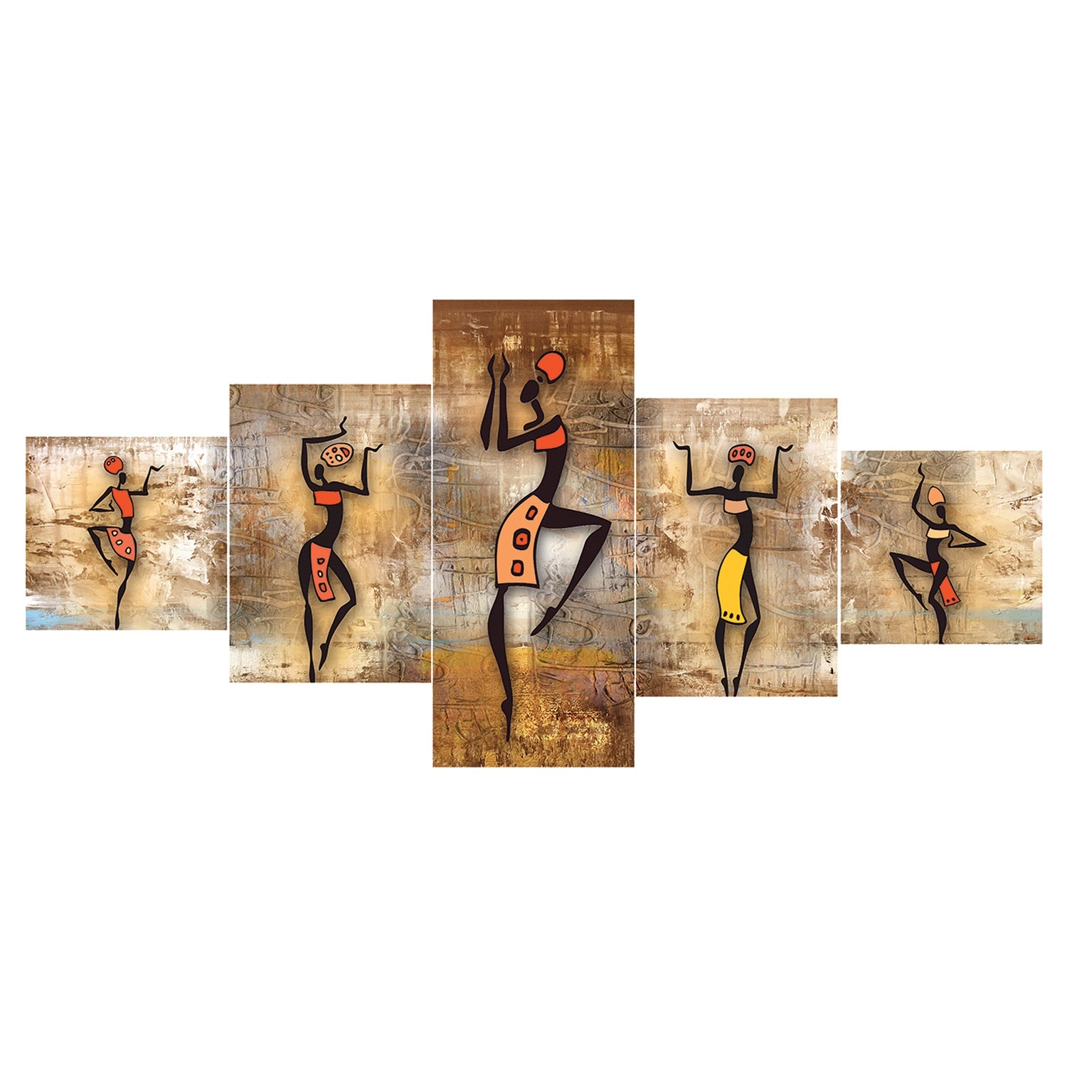 Set of 5 Dancing Tribals Premium Sunboard Panels Painting Kafalo