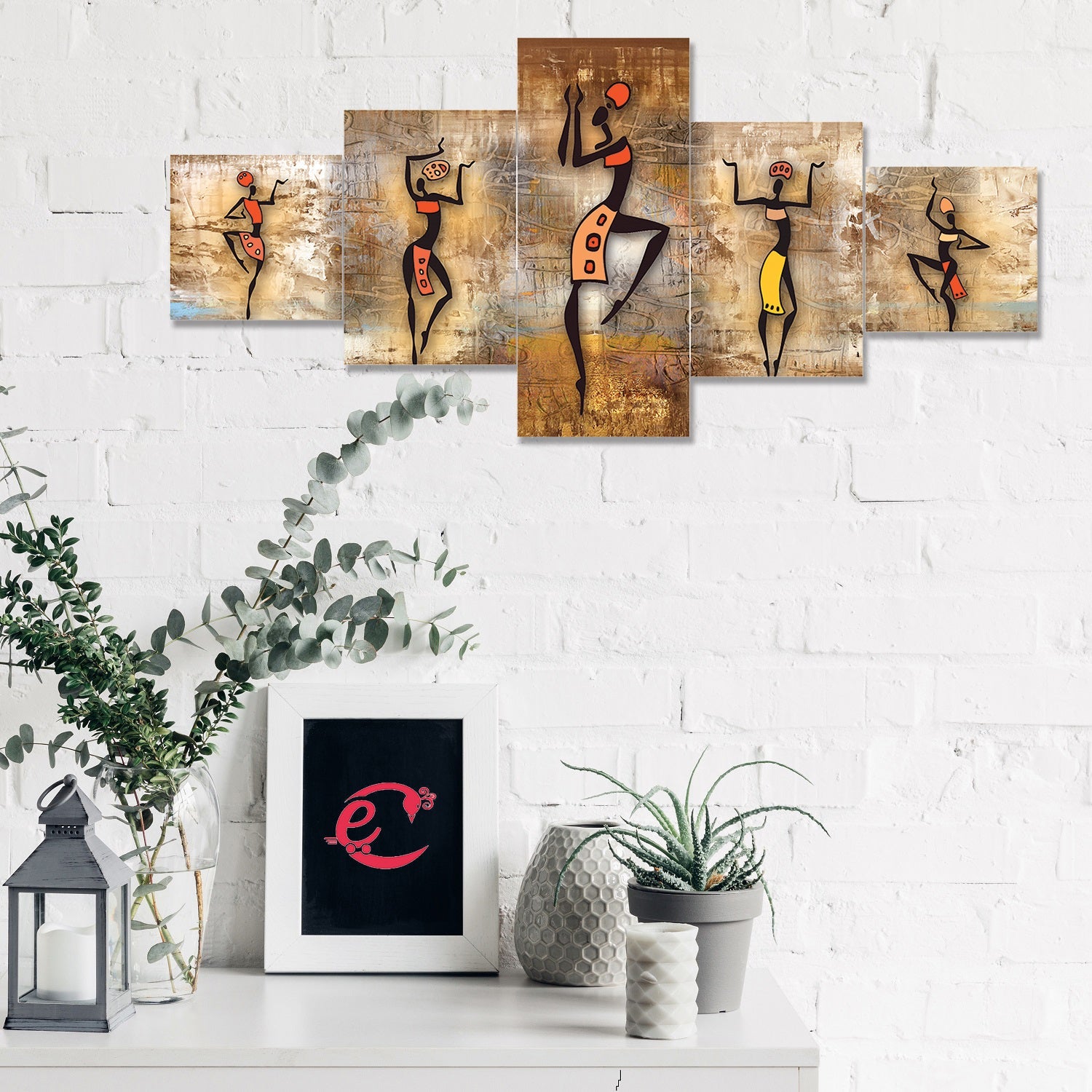 Set of 5 Dancing Tribals Premium Sunboard Panels Painting Kafalo