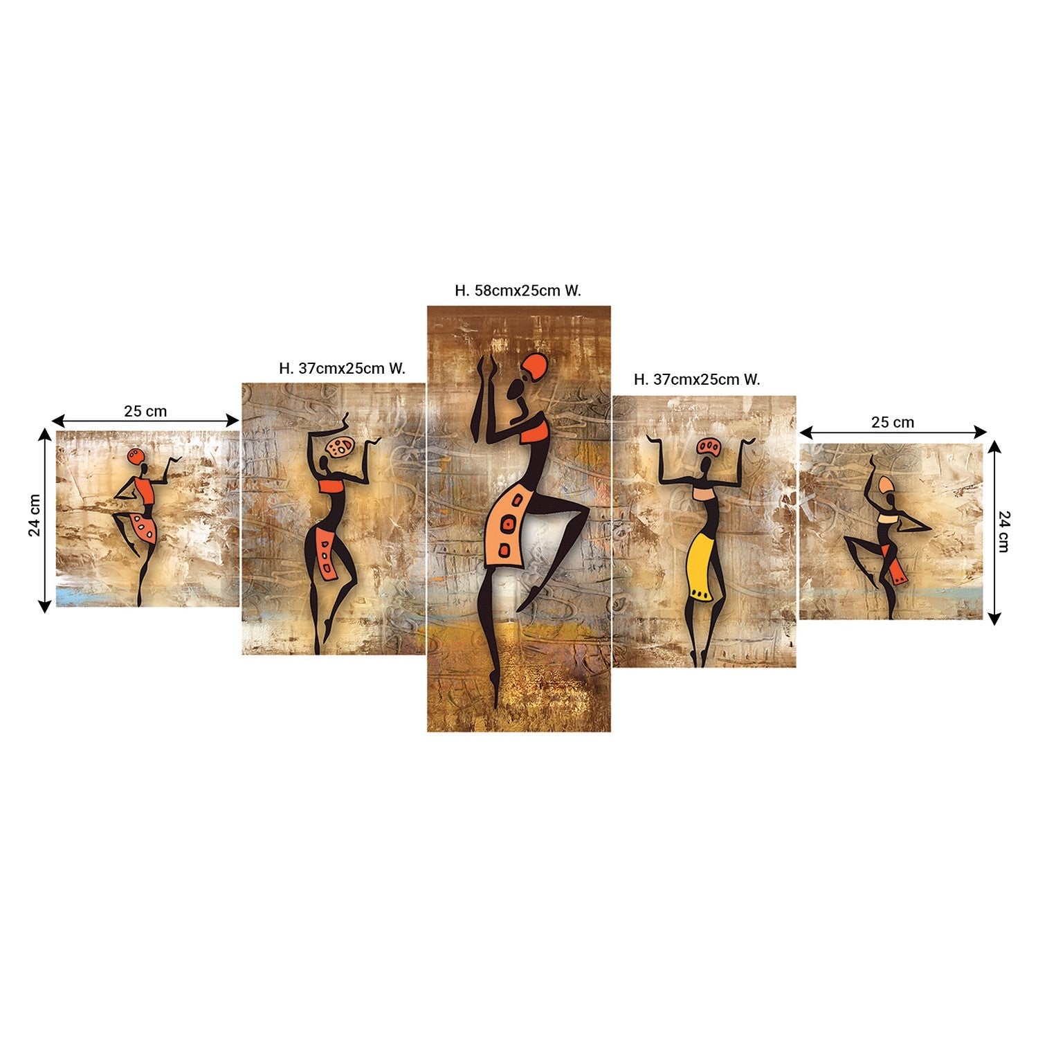 Set of 5 Dancing Tribals Premium Sunboard Panels Painting Kafalo