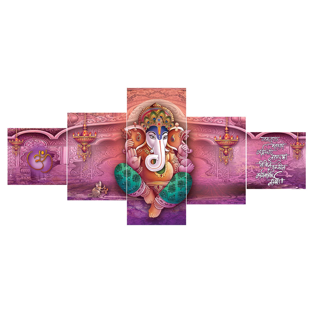 Set of 5 Lord Ganesha Premium Sunboard Panels Painting Kafalo