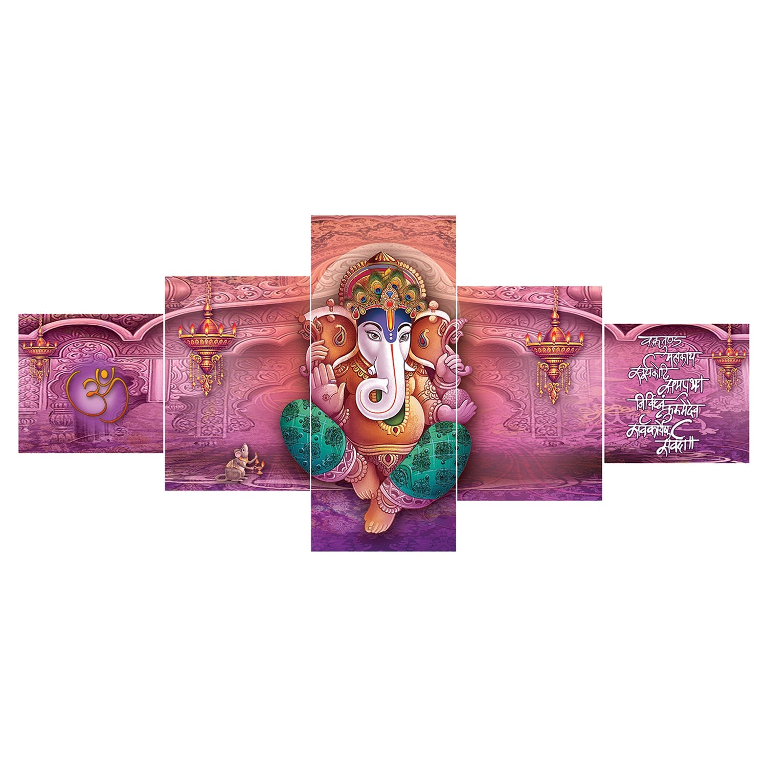 Set of 5 Lord Ganesha Premium Sunboard Panels Painting Kafalo