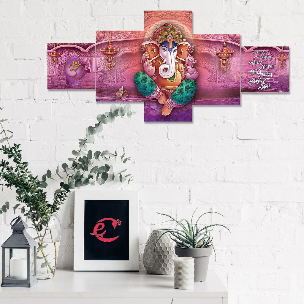 Set of 5 Lord Ganesha Premium Sunboard Panels Painting Kafalo
