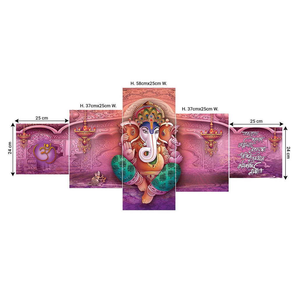 Set of 5 Lord Ganesha Premium Sunboard Panels Painting Kafalo