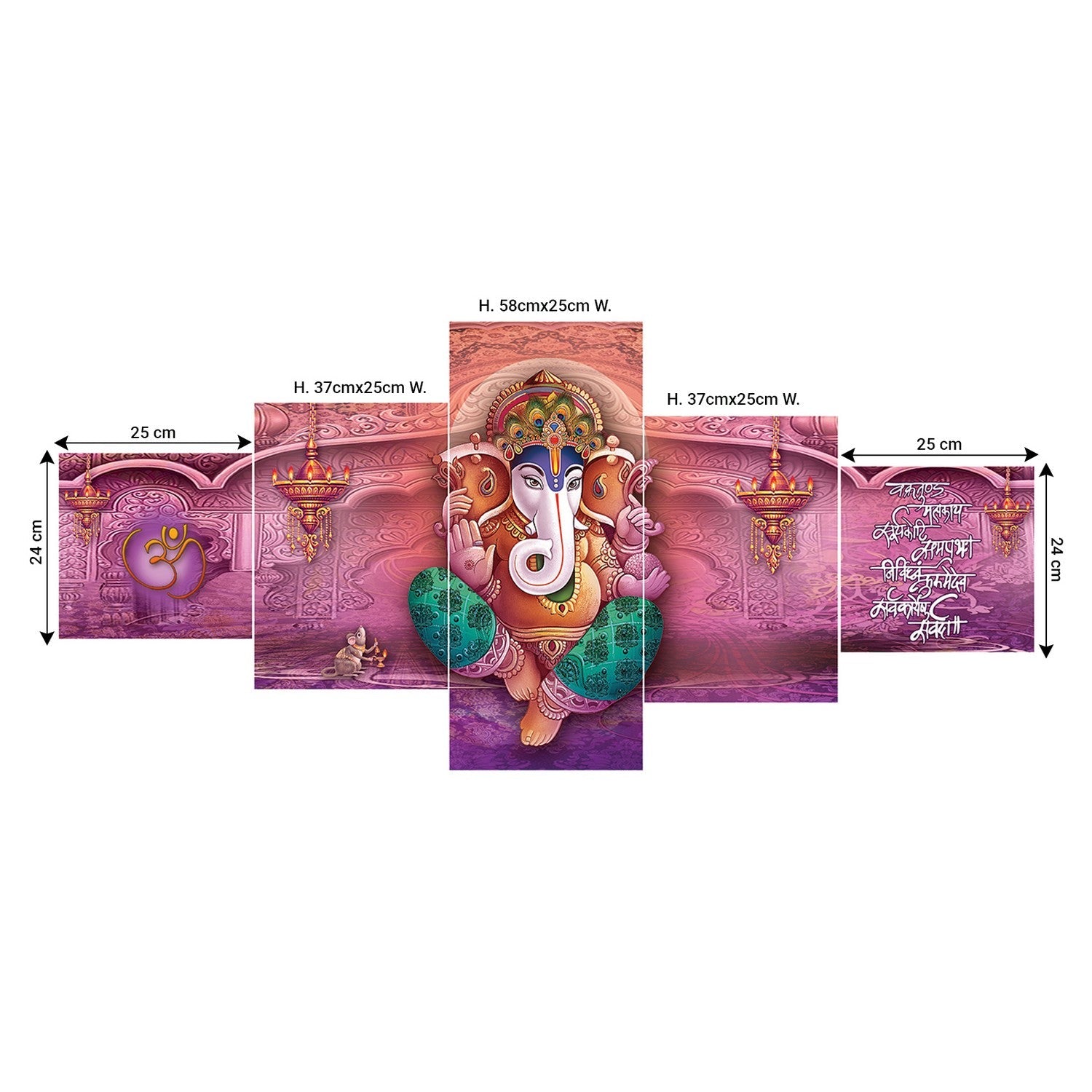 Set of 5 Lord Ganesha Premium Sunboard Panels Painting Kafalo