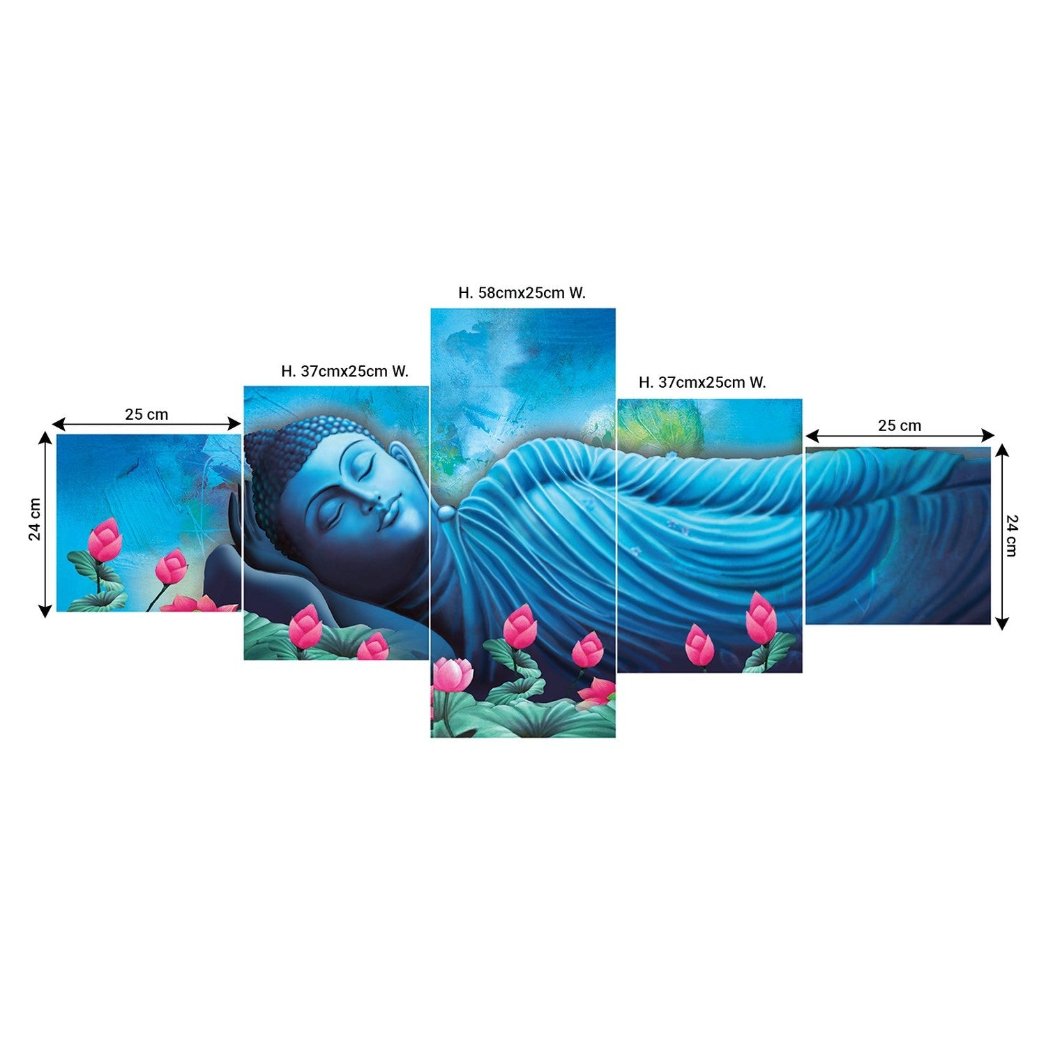 Set of 5 Buddha Premium Sunboard Panels Painting Kafalo