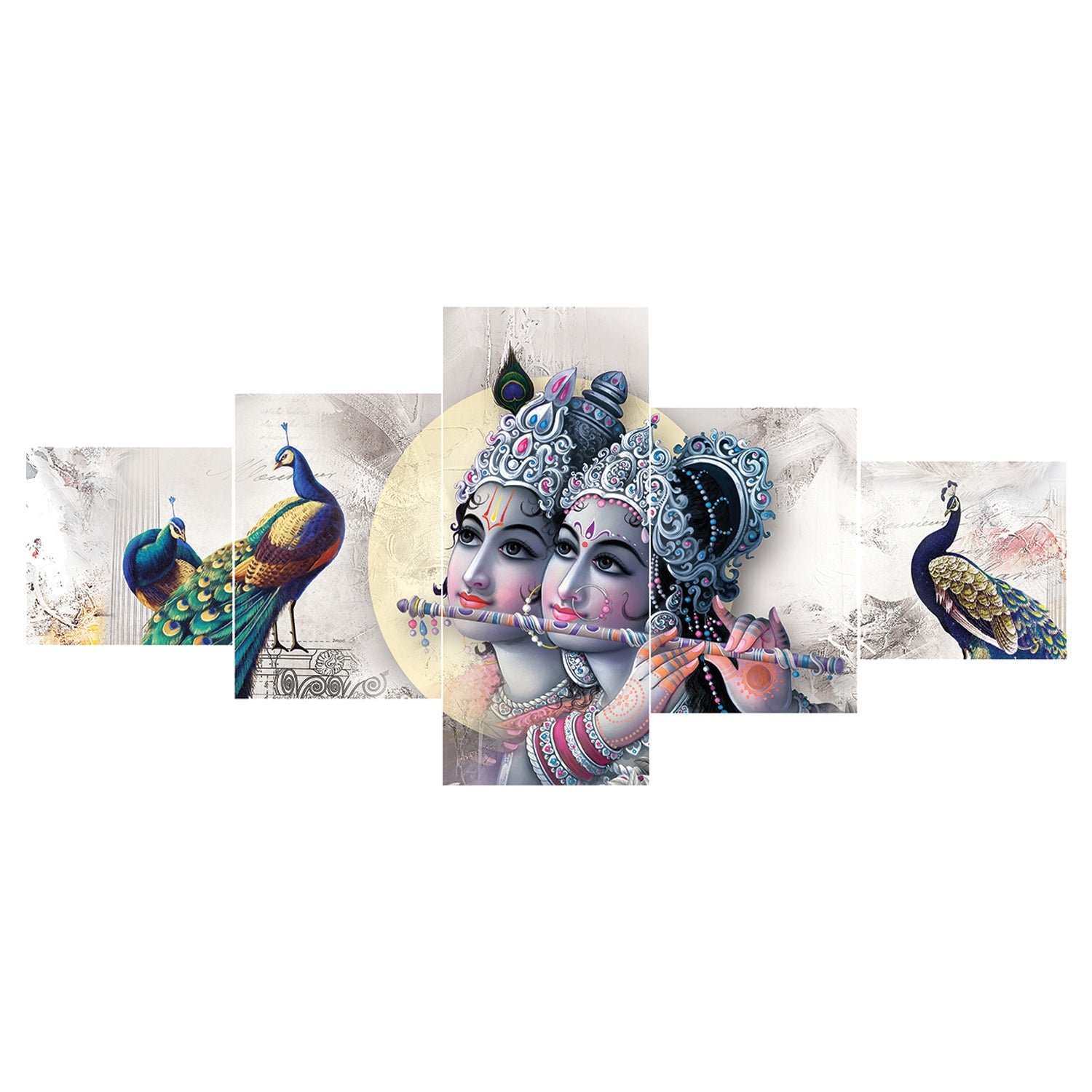 Set of 5 Radha Krishna Premium Sunboard Panels Painting Kafalo
