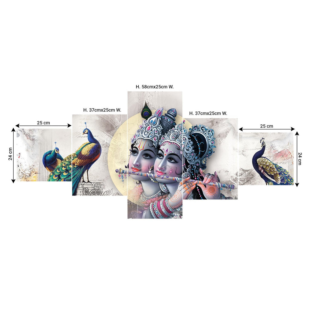 Set of 5 Radha Krishna Premium Sunboard Panels Painting Kafalo