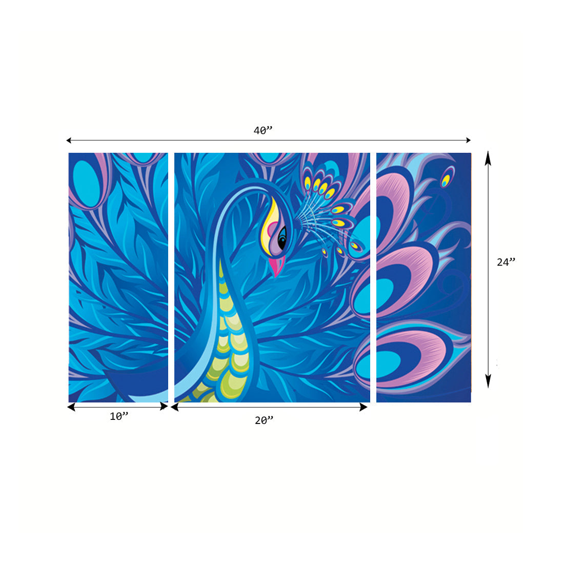 Set of 3 Peacock Theme Premium Canvas Painting Kafalo