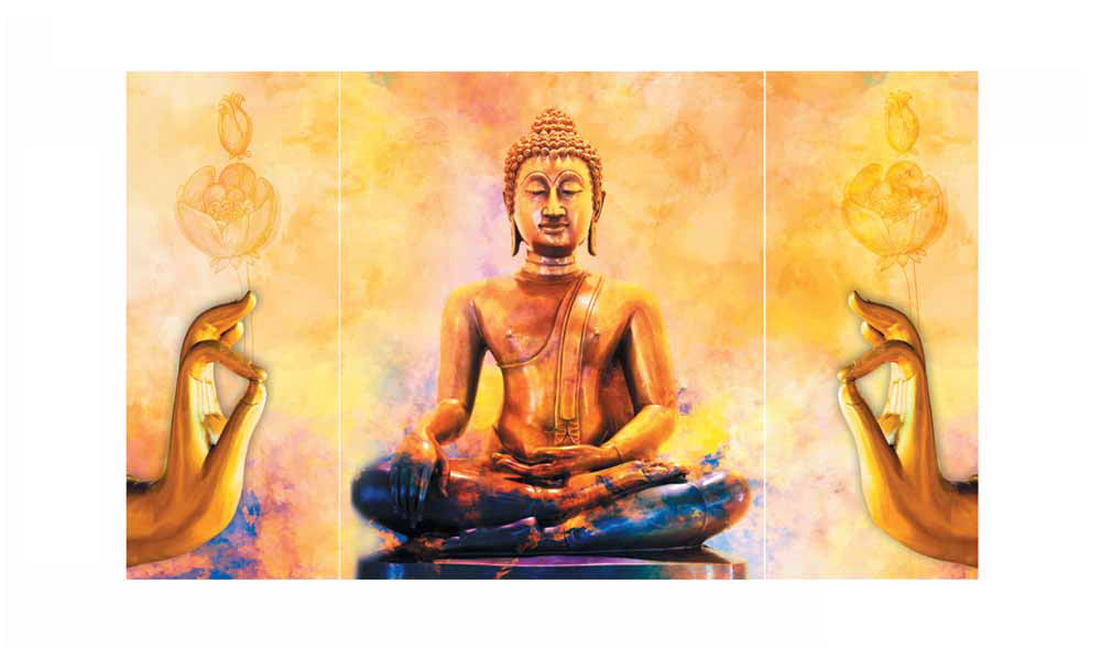 Set of 3 Meditating Buddha Premium Canvas Sunboard Painting Kafalo