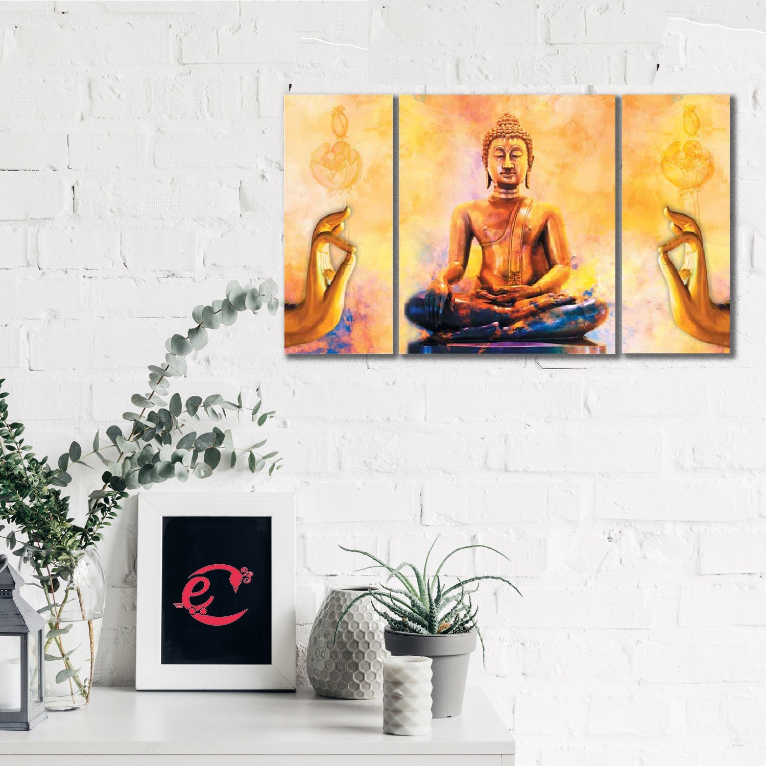 Set of 3 Meditating Buddha Premium Canvas Sunboard Painting Kafalo