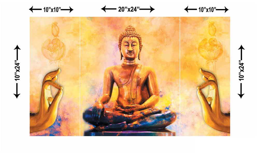Set of 3 Meditating Buddha Premium Canvas Sunboard Painting Kafalo