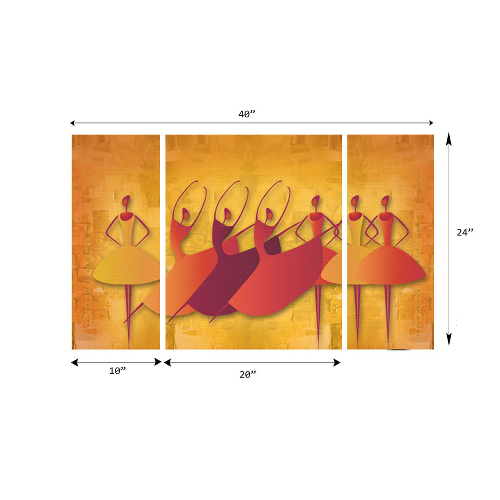 Set of 3 Abstract Dancing Lady Premium Canvas Painting Kafalo