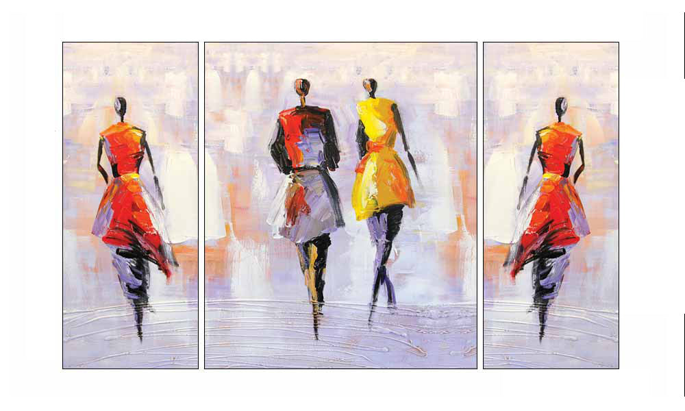 Set of 3 Abstract Girls Premium Canvas Sunboard Painting Kafalo
