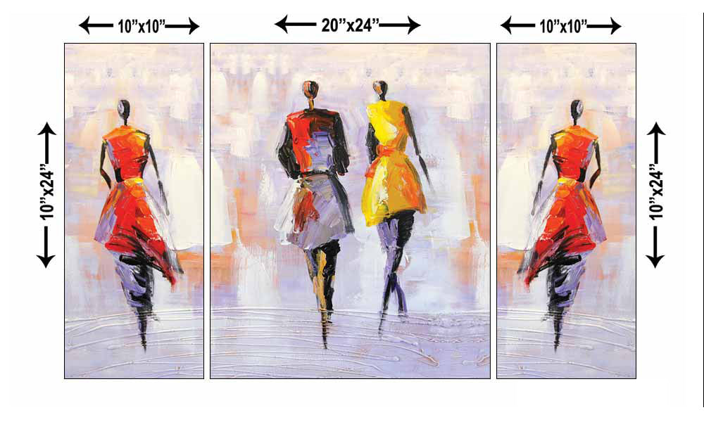 Set of 3 Abstract Girls Premium Canvas Sunboard Painting Kafalo