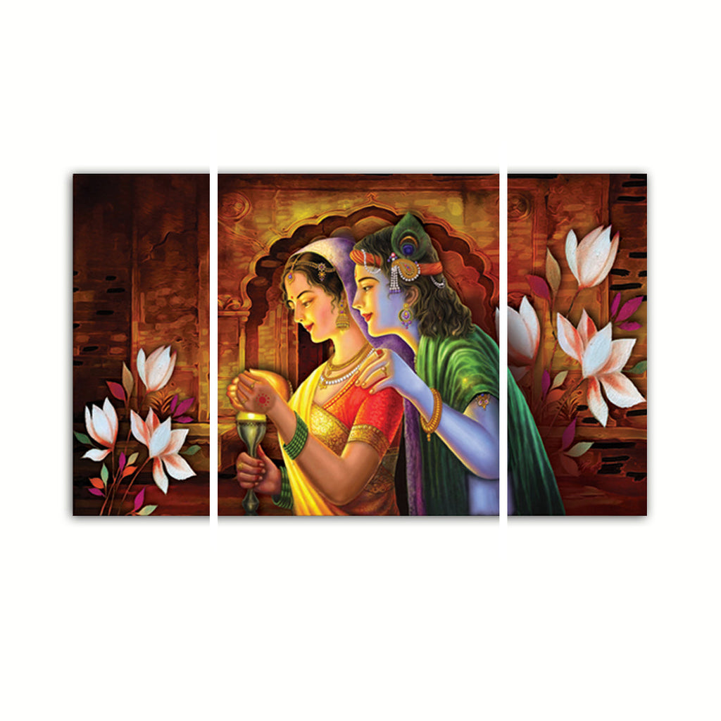 Set of 3 Radha Krishna Premium Canvas Painting Kafalo
