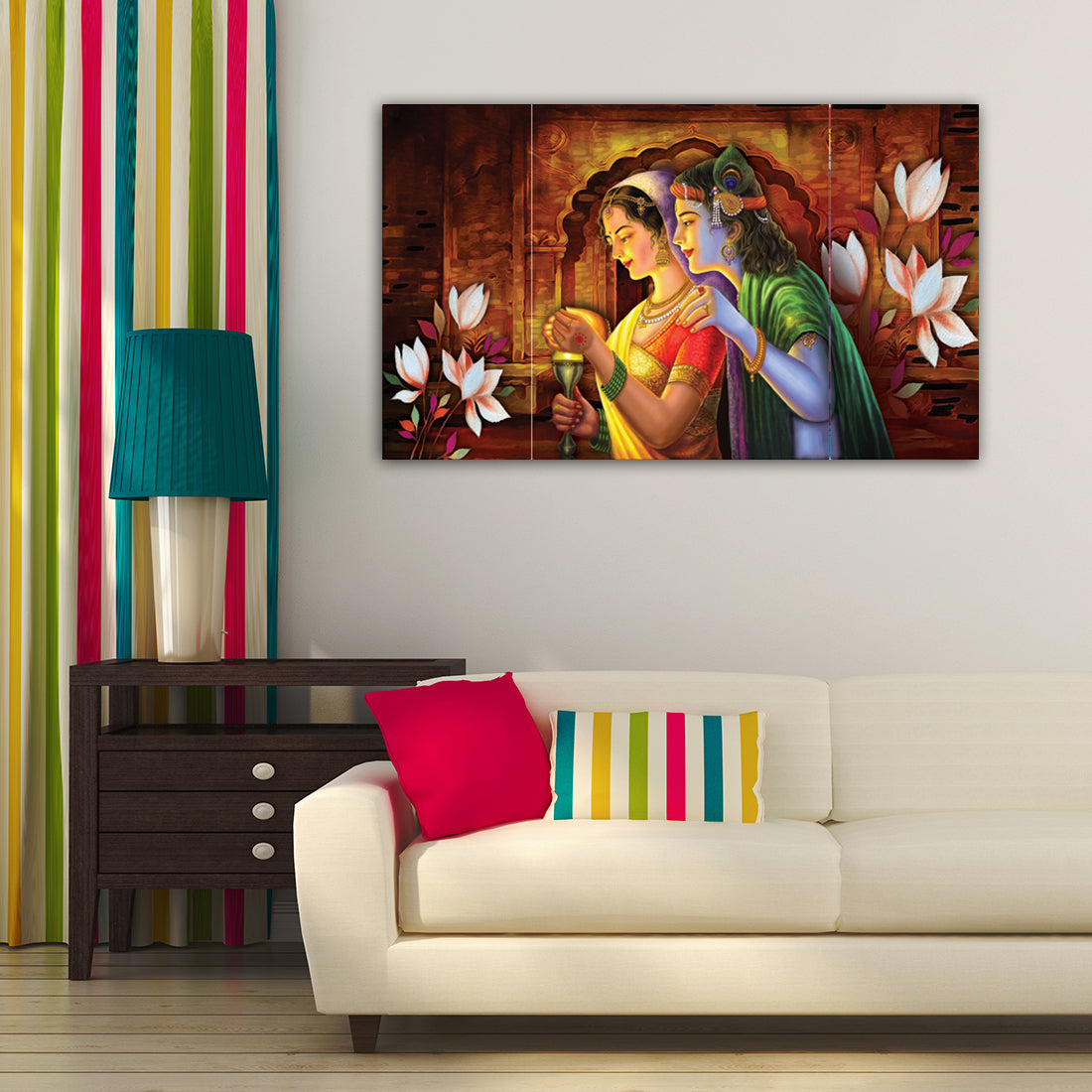 Set of 3 Radha Krishna Premium Canvas Painting Kafalo