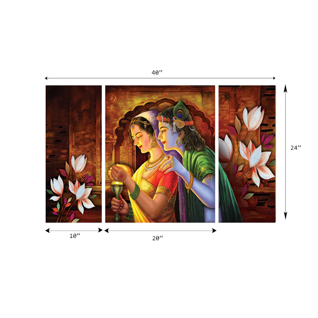 Set of 3 Radha Krishna Premium Canvas Painting Kafalo