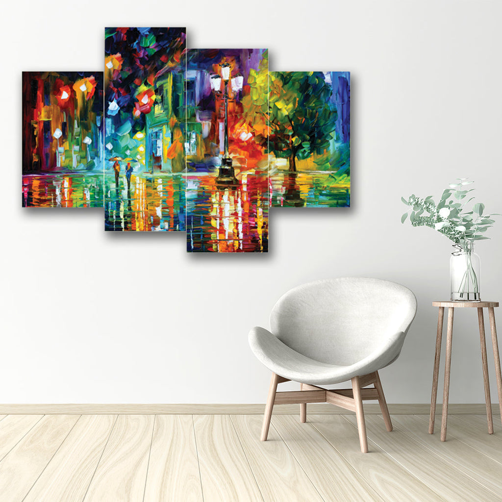 Set of 4 Beauty Under Rain Premium Canvas Painting Kafalo