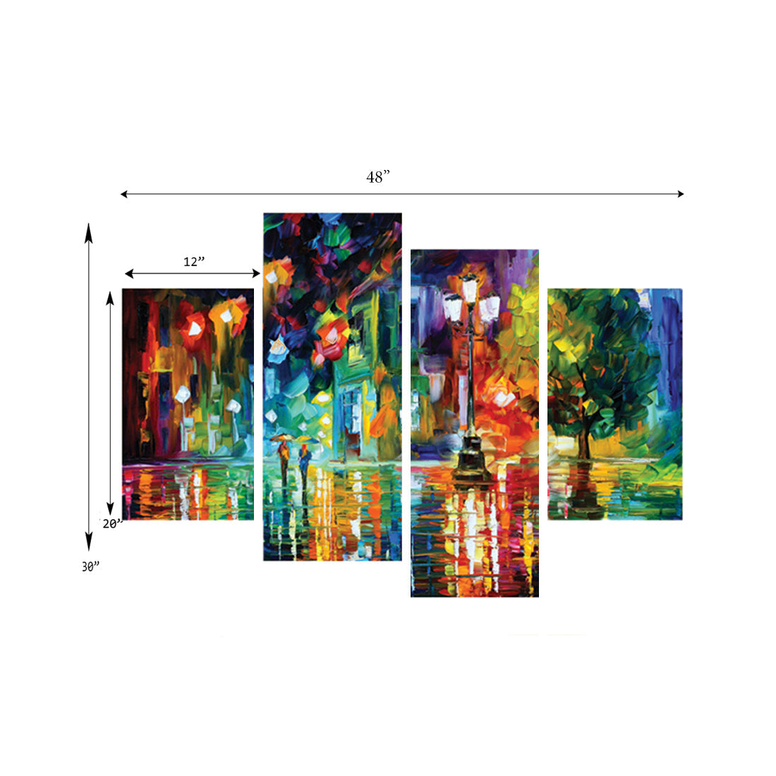 Set of 4 Beauty Under Rain Premium Canvas Painting Kafalo