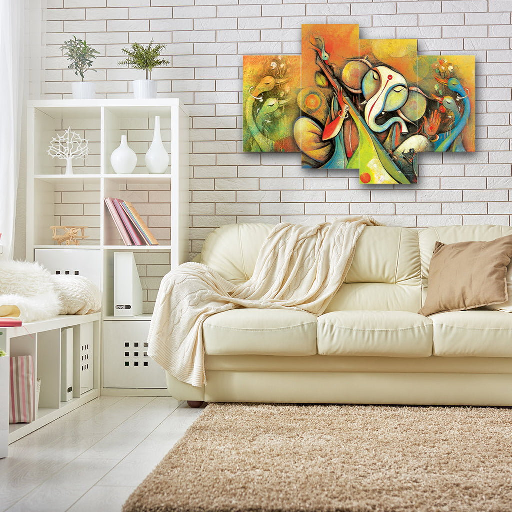 Set of 4 Lord Ganesha Premium Canvas Painting Kafalo