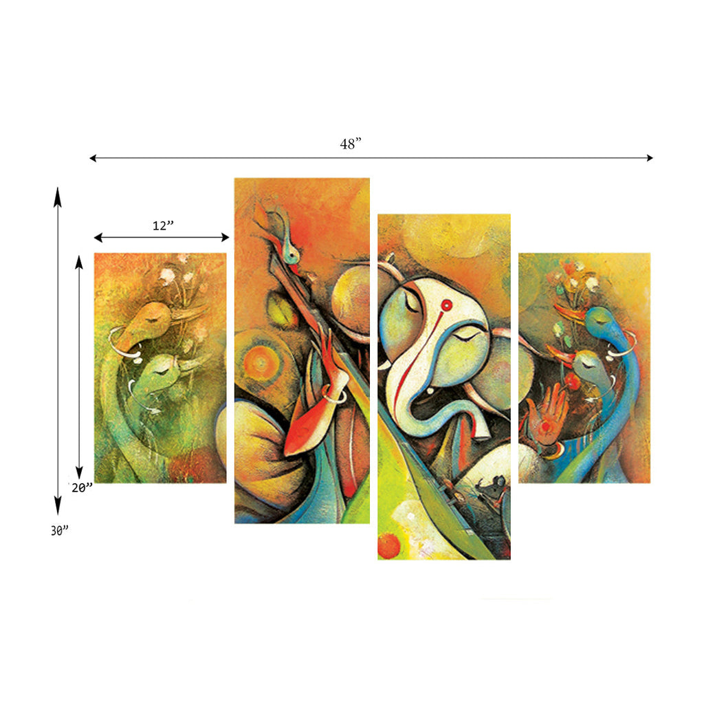 Set of 4 Lord Ganesha Premium Canvas Painting Kafalo