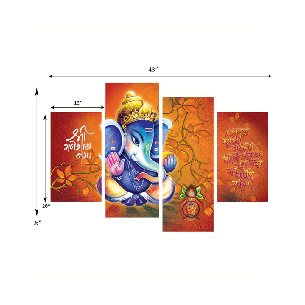 Set of 4 Lord Ganesha Premium Canvas Painting Kafalo