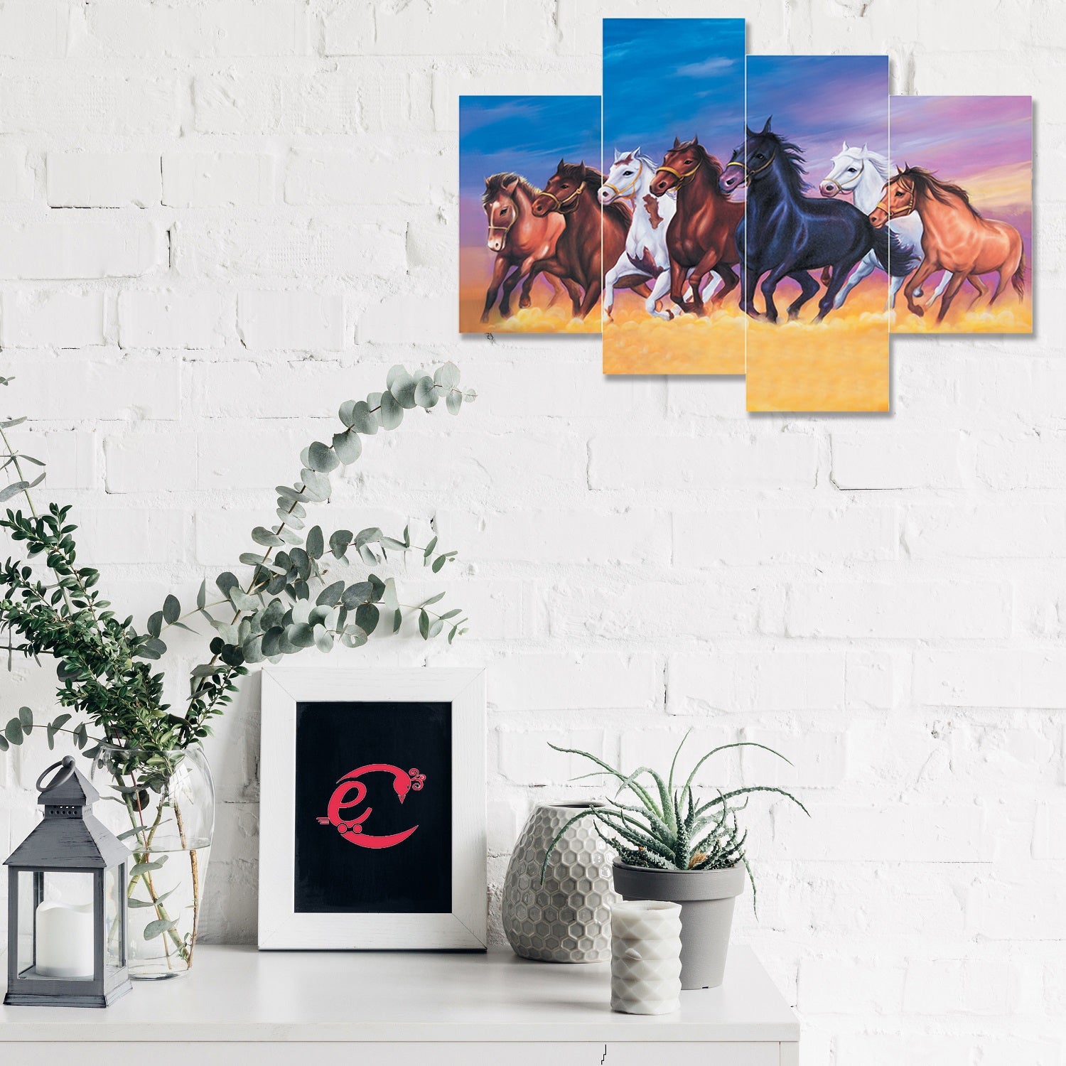 Set of 4 Running Horses Premium Sunboard Panels Painting Kafalo