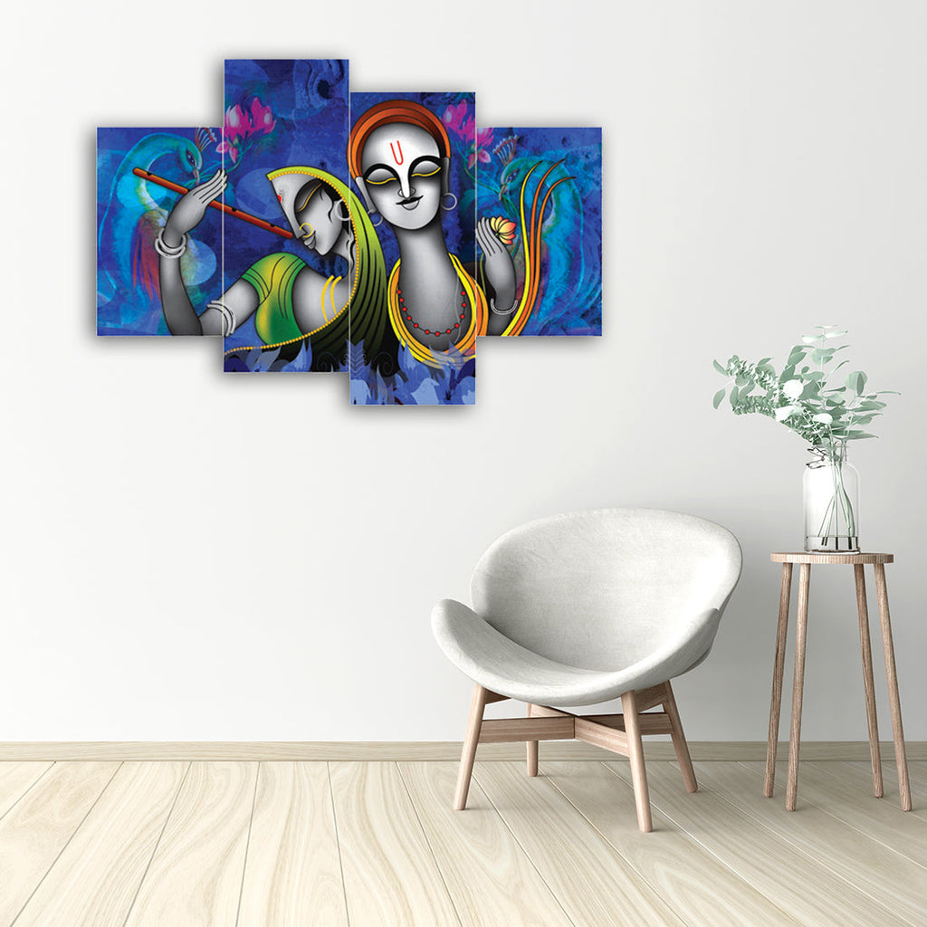 Set of 4 Abstract Radha Krishna Premium Canvas Painting Kafalo