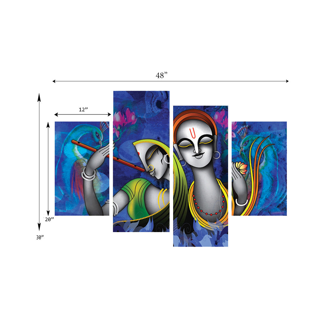 Set of 4 Abstract Radha Krishna Premium Canvas Painting Kafalo