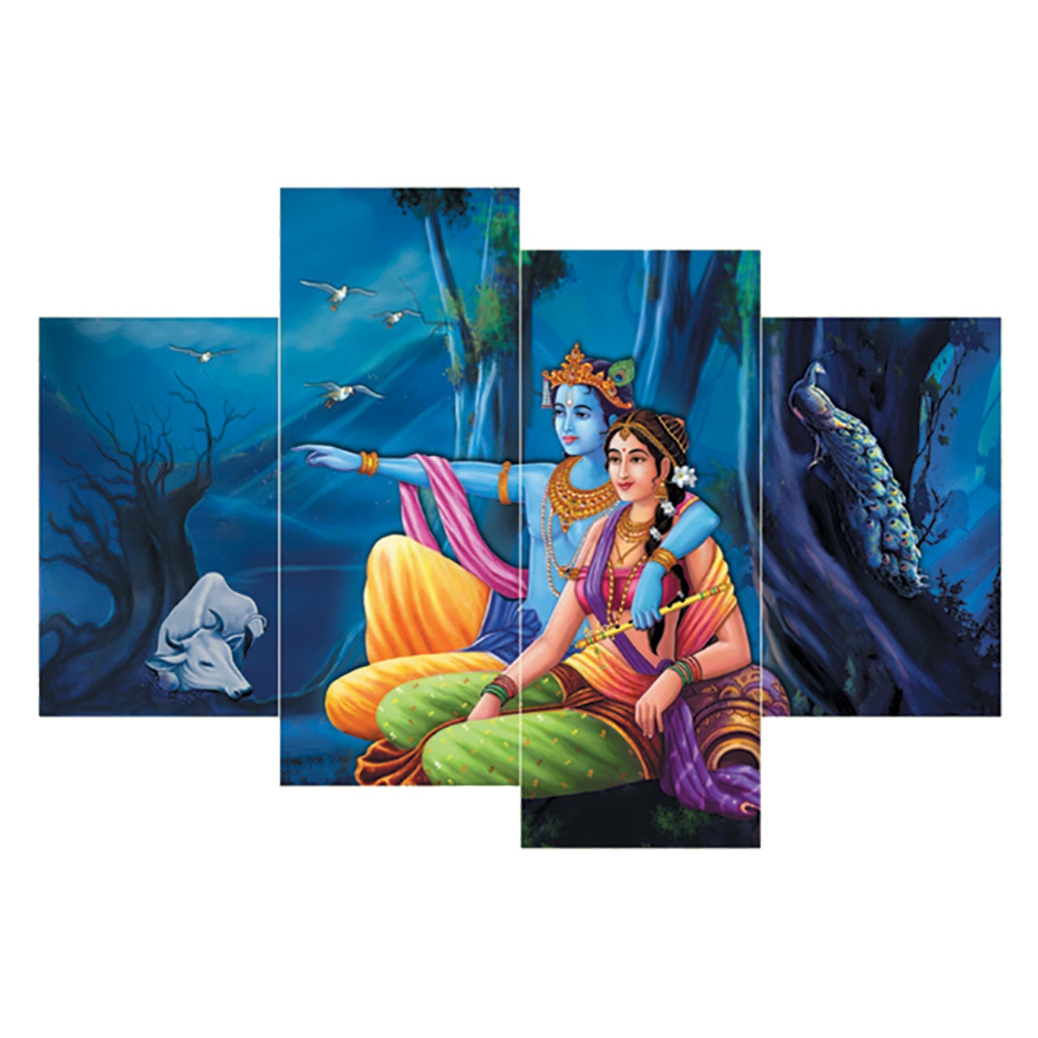 Set of 4 Radha Krishna Premium Sunboard Panels Painting Kafalo