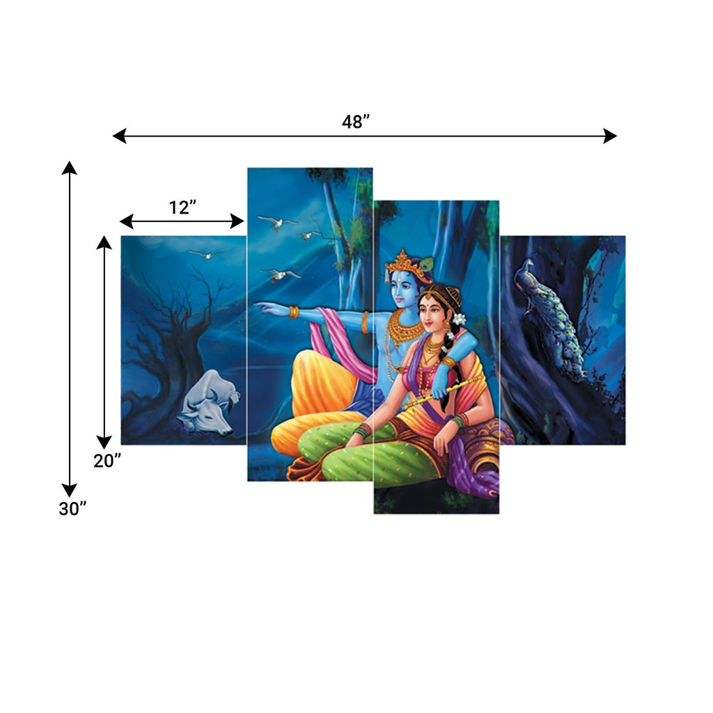 Set of 4 Radha Krishna Premium Sunboard Panels Painting Kafalo