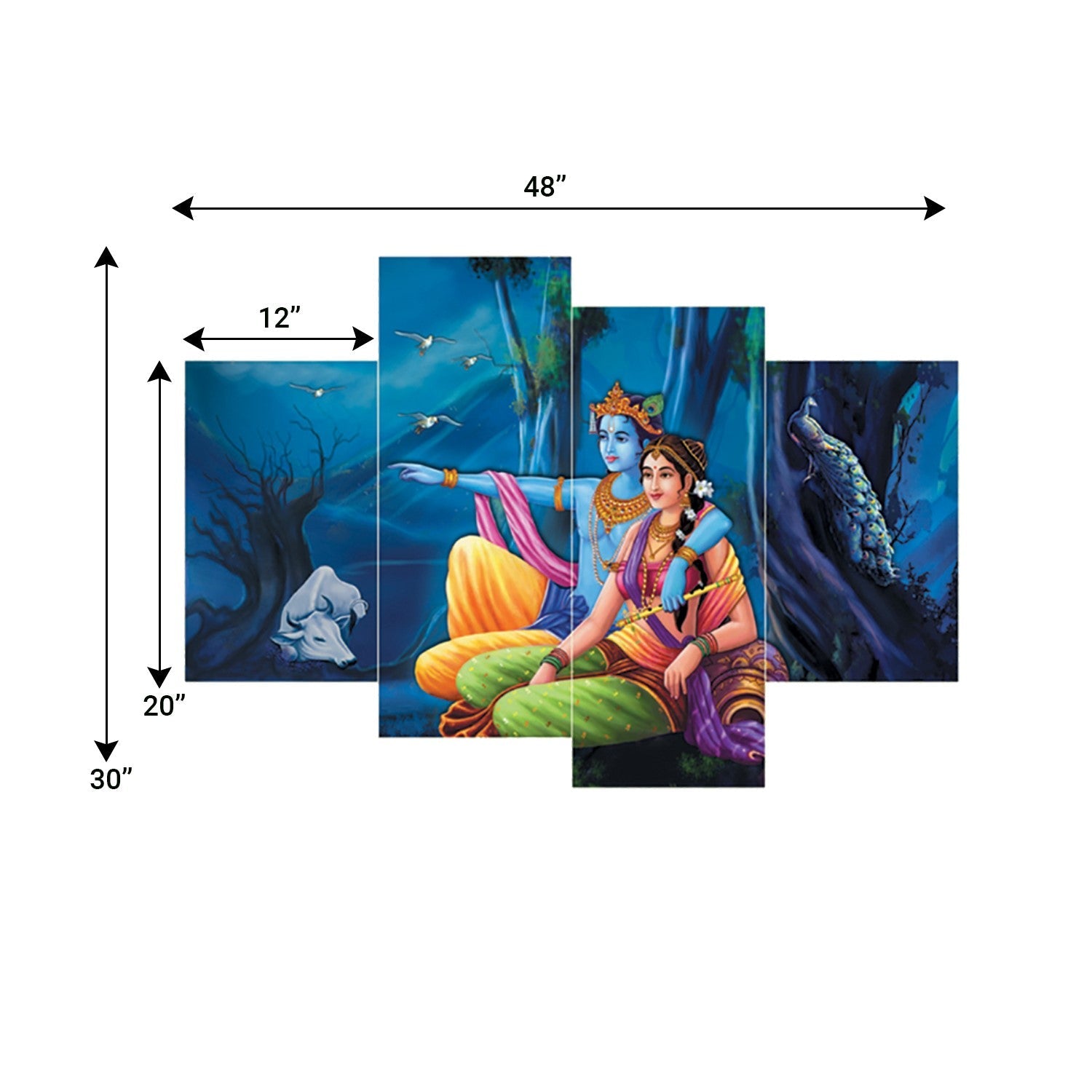 Set of 4 Radha Krishna Premium Sunboard Panels Painting Kafalo
