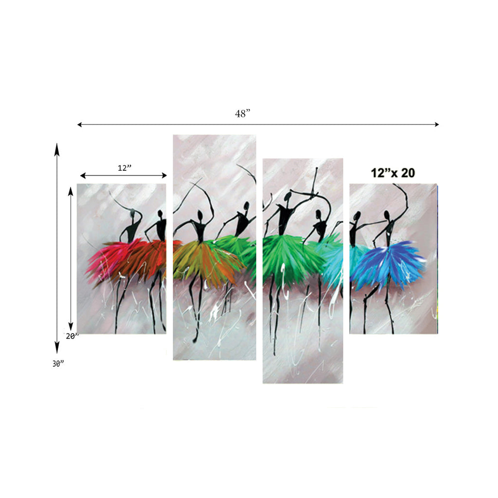 Set of 4 Abstract Dancing Lady Premium Canvas Painting Kafalo