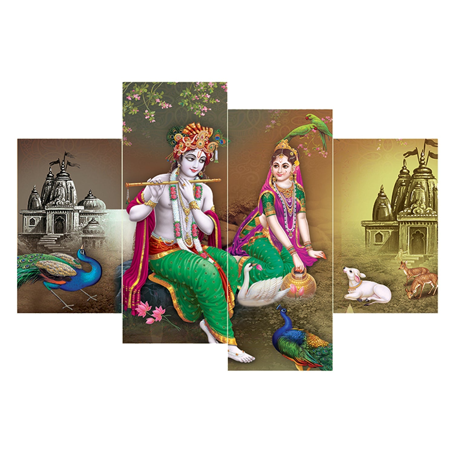 Set of 4 Radha Krishna Premium Sunboard Panels Painting Kafalo