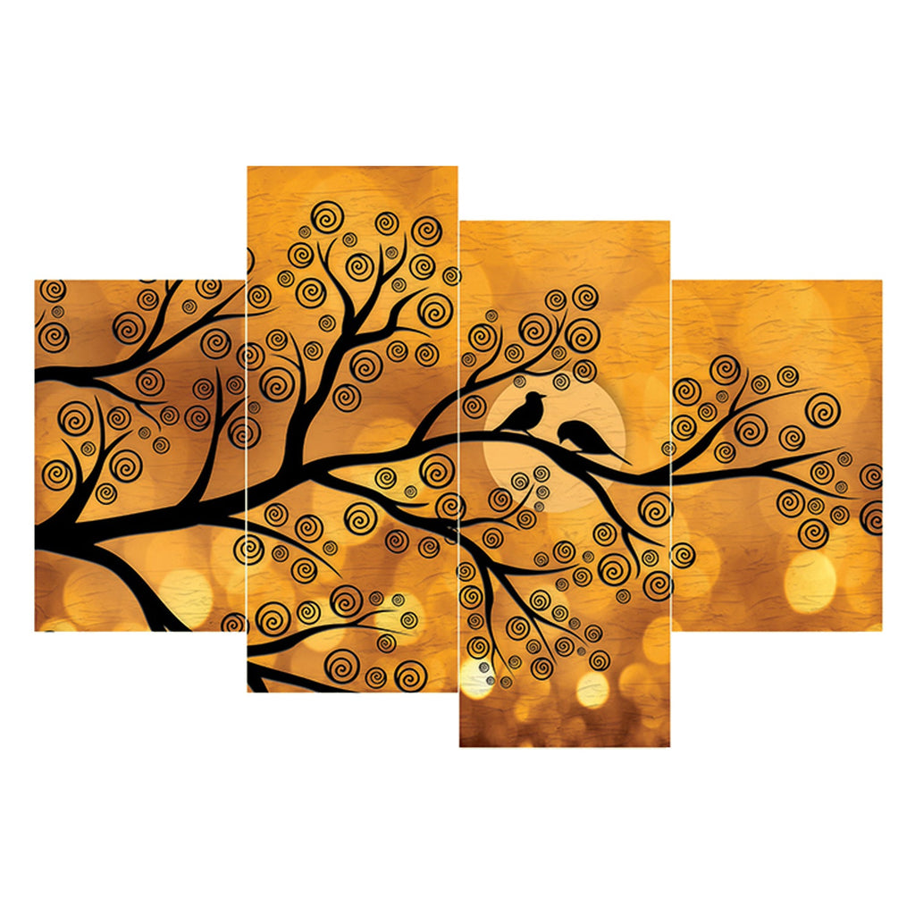 Set of 4 Birds Couple Sitting on Tree Branch Premium Sunboard Panels Painting Kafalo